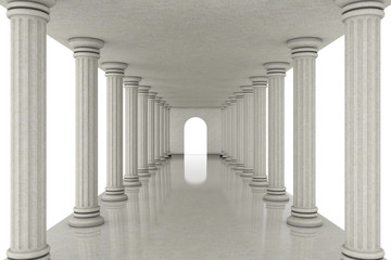 Long Corridor Tunnel Between Classic Columns. 3d Rendering