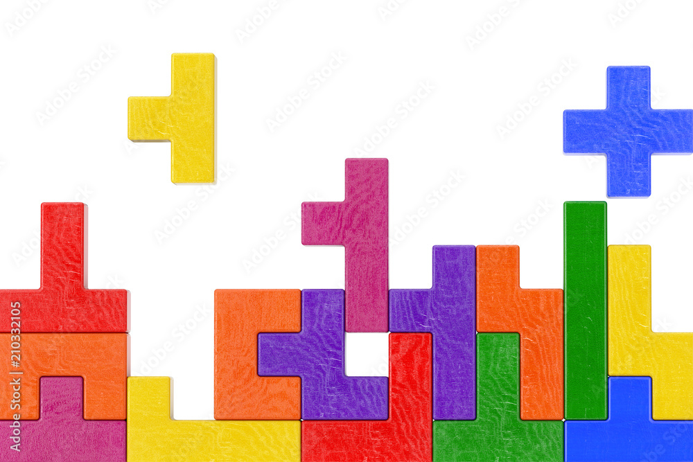 Poster Logical Thinking Concept. Different Colorful Shapes Wooden Blocks. 3d Rendering