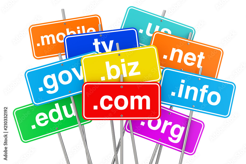 Poster Internet Concept. Domain Name Color Signs. 3d Rendering