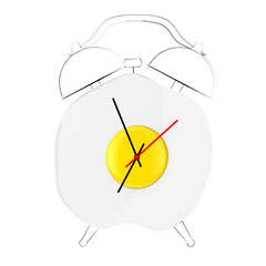 Fried Egg with Arrows and Outline Alarm Clock. 3d Rendering