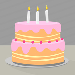 colorful layered birthday cake with candles illustration