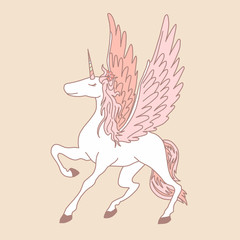 Hand drawn magic Unicorn for adult anti stress Coloring Page with high details isolated on white background, illustration in doodle style with hand written Lettering - dream on 