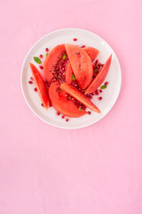 Watermelon and Pomegranate Salad on Plate