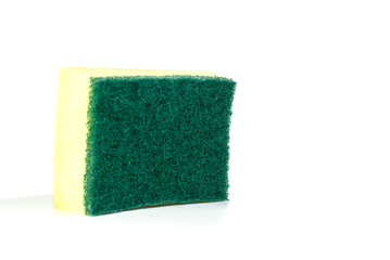 Used scrub sponge on white background with light from right side, green and yellow layers