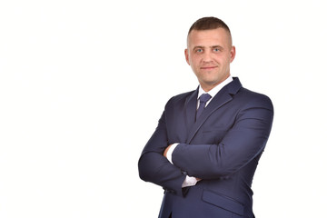 Man in suit on white background. Confident businessman. Office worker.
