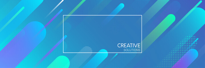 Blue creative solutions banner with geometric pattern.