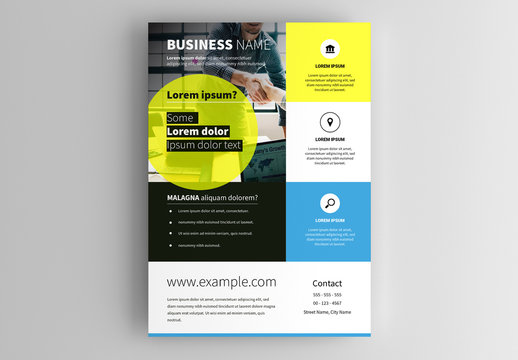 Business Flyer Layout with Blue and Yellow Accents