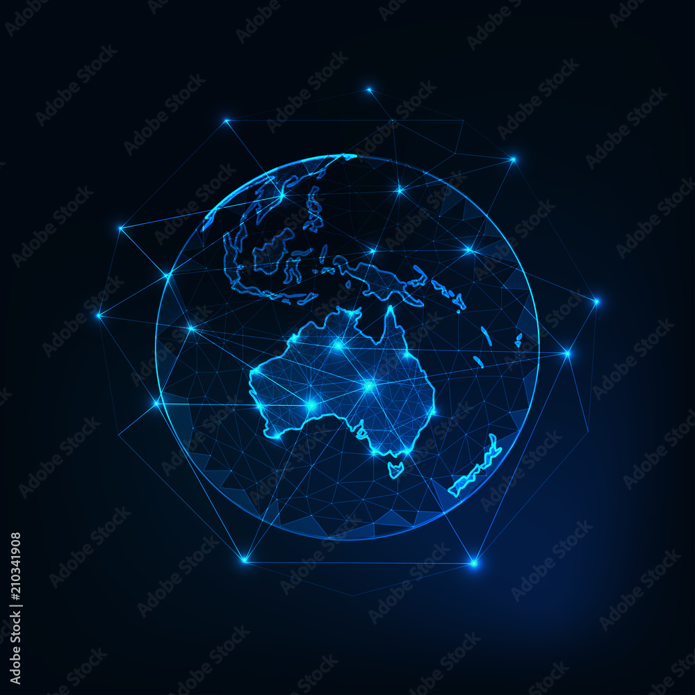 Sticker Australia map continent outline on planet Earth view from space abstract background.