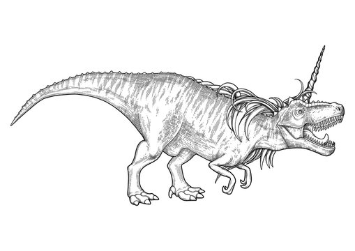 black and white t-rex unicorn creature clip art preview