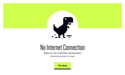 No Internet Webpage design concept. Vector illustration concept of the pixelated dinosaur icon. Web Page not loading/opening