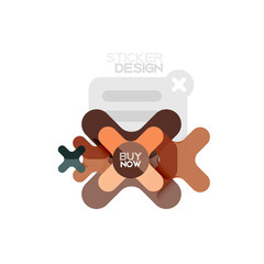 Flat design cross shape geometric sticker icon, paper style design with buy now sample text, for business or web presentation, app or interface buttons