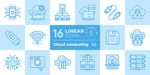 Linear icon set of cloud computing, internet technology, data secure. Suitable for presentation, mobile apps, website, interfaces and print