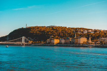 Danube river with Gellert Hill Cave and Bridge in the background