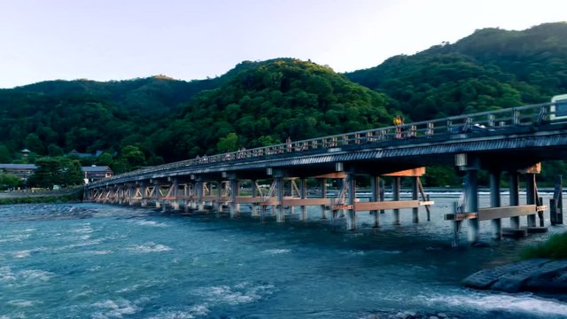 Kyoto 京都・渡月橋　河畔の夕暮れ
