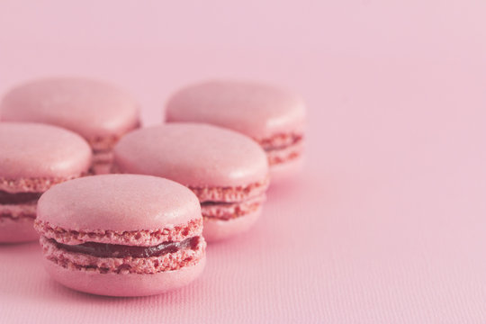 Pink French Macarons on a Pink Background