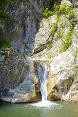 Landscape of mountain waterfall in sunny weather 1