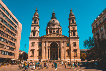 St. Stephen's Basilica at Budapest with blurred tourists