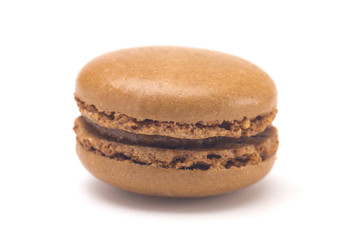 Single Brown French Macarons on a White Background