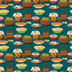 Chinese cuisine tradition food dish delicious asia dinner meal china lunch cooked seamless pattern background vector illustration
