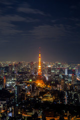 Night view of Tokyo tower in cityscape at japan