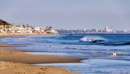 View of California beach and coastal homes at Malibu.
