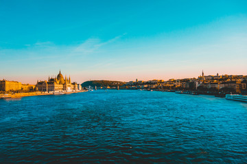 beautiful danube river in the heart of budapest with both districts on the left and right - buda and pest