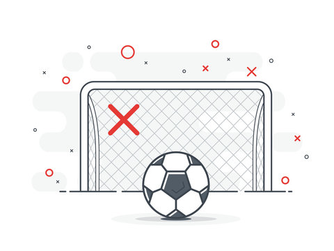 Soccer ball / football gate. Penalty kick on the gate. Trendy flat vector on white background.