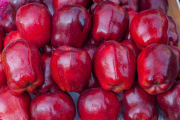 A closeup of red apple natural skin