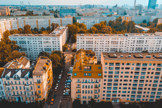 typical apartment houses at berlin, friedrichshain - taken by a drone