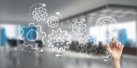 Teamwork concept and choosing gesture of businessperson in elegant modern interior