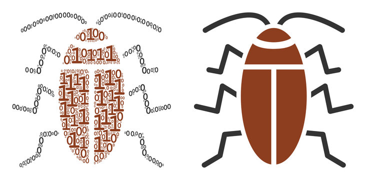Cockroach collage icon of one and zero digits in various sizes. Vector digit symbols are composed into cockroach mosaic design concept.