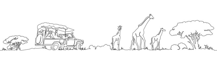 One continuous single painted safari panorama of Africa's giraffes landscape © derplan13