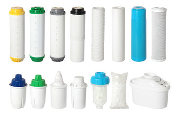 A set of water cartridges isolated on white background
