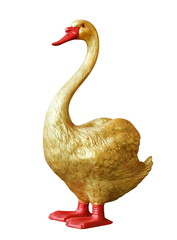 Swan Golden statue, Gold Swan duck Statue figurine isolated on white background
