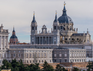 Fototapeta premium Distant view over Royal Palace in Madrid - the famous Palacio Real