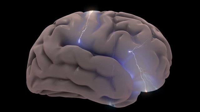 Brain with electrical activity.
Human brain with glows and electric sparks. Loops.