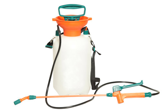 Spraying Fertilizer Isolated. Hand-pumped Sprayer. Garden Accesories