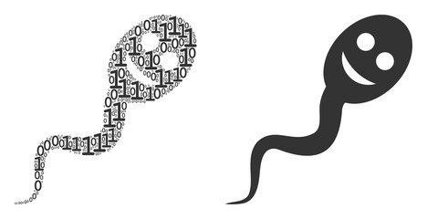 Happy spermatozoon mosaic icon of zero and null digits in variable sizes. Vector digital symbols are grouped into happy spermatozoon composition design concept.