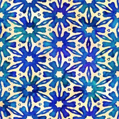 Native batik seamless watercolor artistic boho style colorful square pattern.