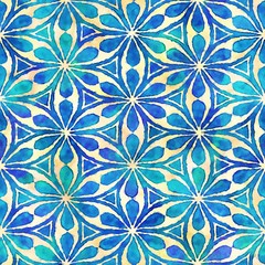 Native batik seamless watercolor artistic boho style colorful square pattern.