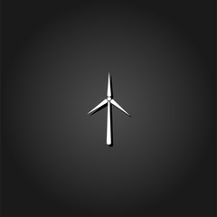 Windmill icon flat. Simple White pictogram on black background with shadow. Vector illustration symbol