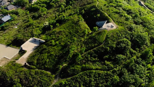 Aerial shot of the Russian military fortress of the First World War - named in honor of the Russian emperor son Tsarevich Alexei. Part of Vladivostok Fortress