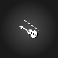 Violin icon flat. Simple White pictogram on black background with shadow. Vector illustration symbol