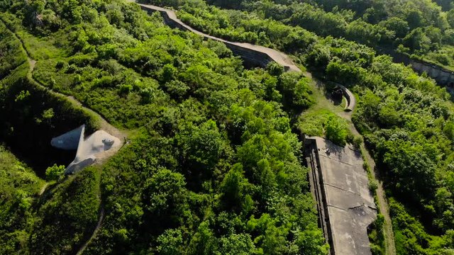 Aerial shot of the Russian military fortress of the First World War - named in honor of the Russian emperor son Tsarevich Alexei. Part of Vladivostok Fortress
