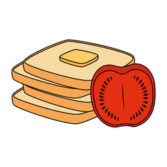 delicious breads sliced and tomatoes vector illustration design