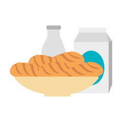 delicious breads in dish and milk vector illustration design