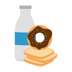 sweet donut with bread and milk vector illustration design
