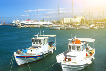 Old fshing boats in the port of Heraklion, Crete, Greece