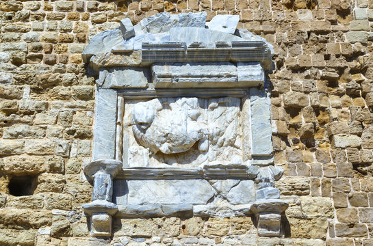 Ancient, urban, medieval, marine, Venetian fortress Kules island Crete, city Heraklion, Greece fragments of an ancient wall with monuments of history.