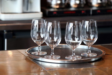 empty glass clear of water, many glass clear of water